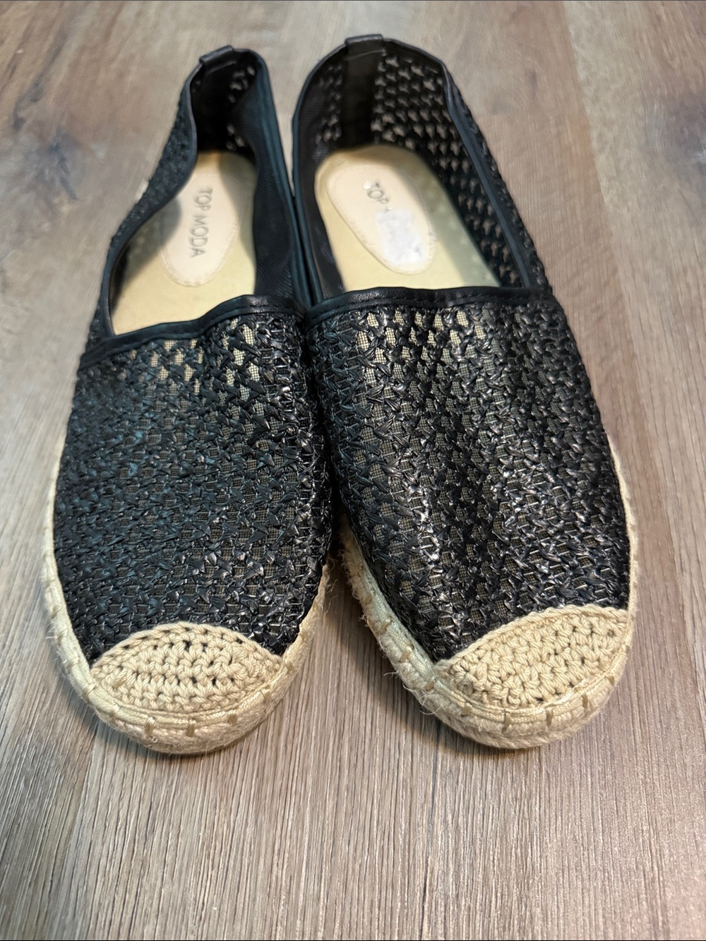 TOP Moda Black Woven Espadrilles with Natural Toe Cap